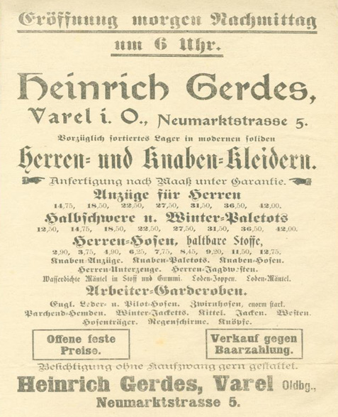 Die Eröffnungsanzeige am 18.09.02 der Fa. Heinrich Gerdes